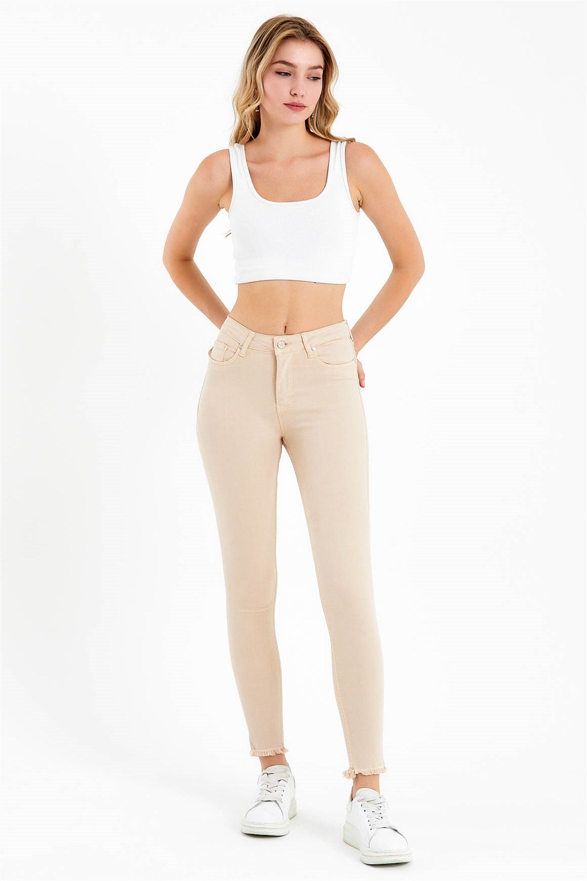 High Waisted Super Skinny Fit Jeans in Beige