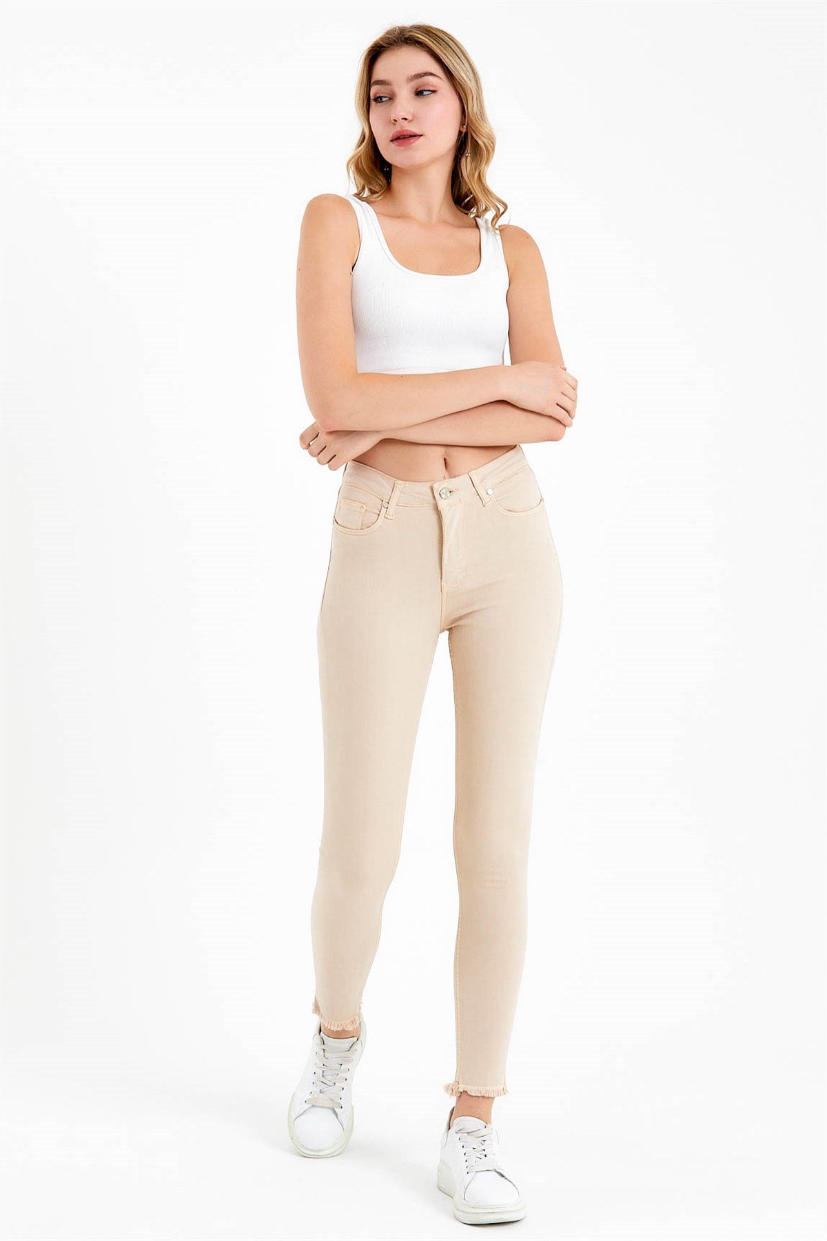 High Waisted Super Skinny Fit Jeans in Beige