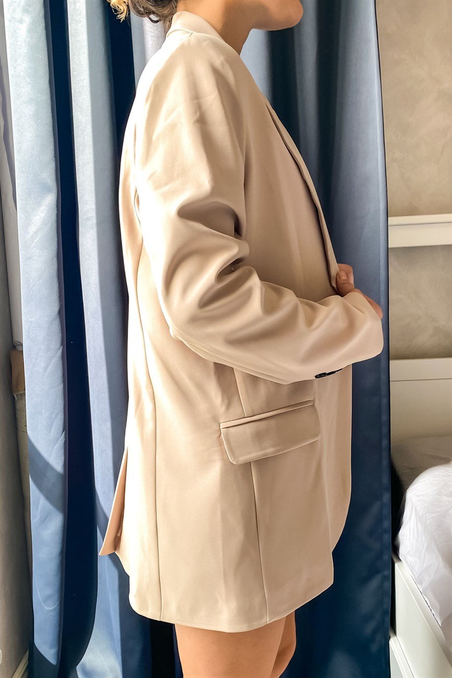 Vatkalı Ekru Oversize Blazer