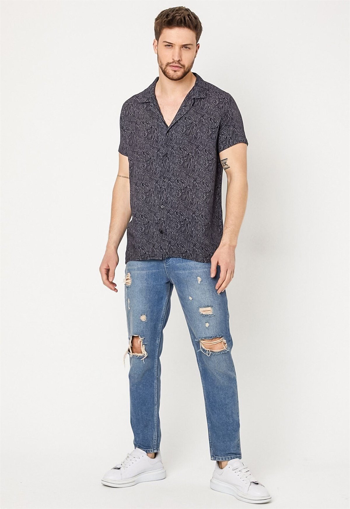 Oversized Printed Shirt with Button Placket