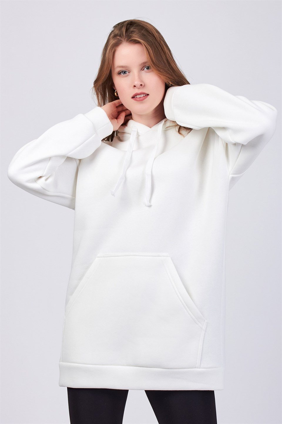 Oversize İçi Şardonlu Beyaz Sweatshirt