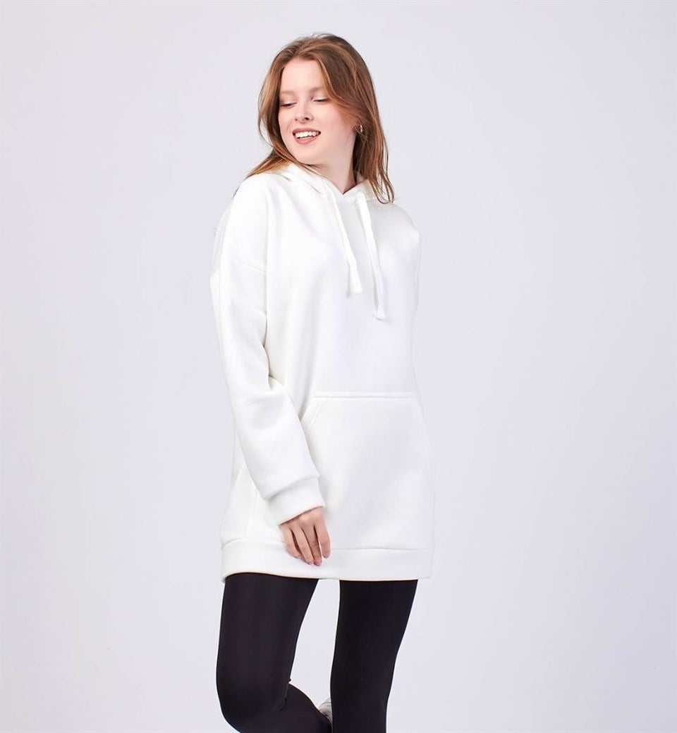 Oversize İçi Şardonlu Beyaz Sweatshirt