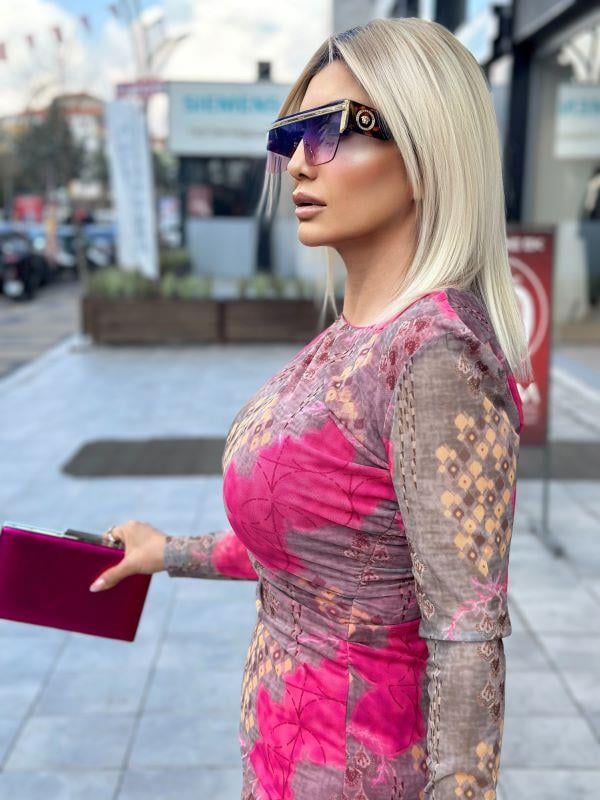 4041 Tül Astarlı Elbise Pembe