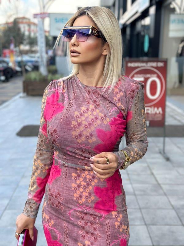 4041 Tül Astarlı Elbise Pembe