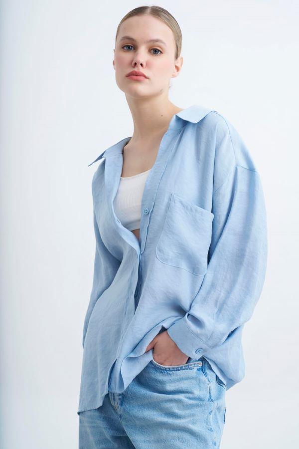 4612 Omzu Düşük Oversize Gömlek Açık Mavi