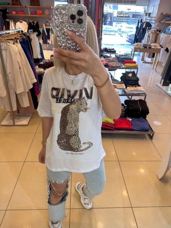 7062 Vip Kaplan Tişört Beyaz