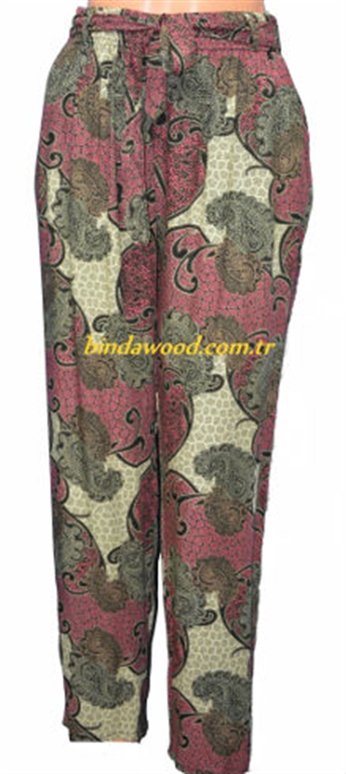 Desenli Bordo Pantolon