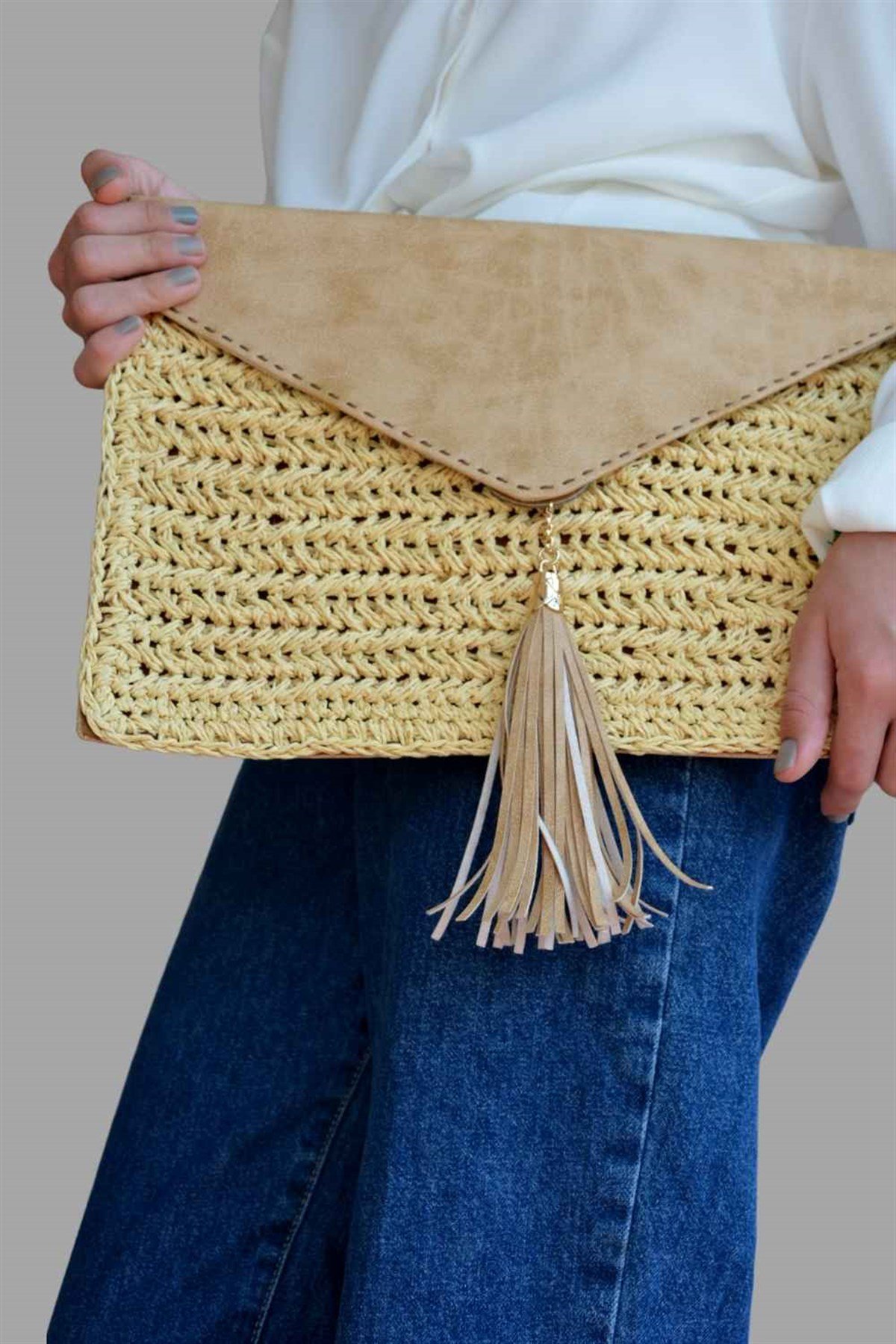 Örme Clutch Çanta Vanilya