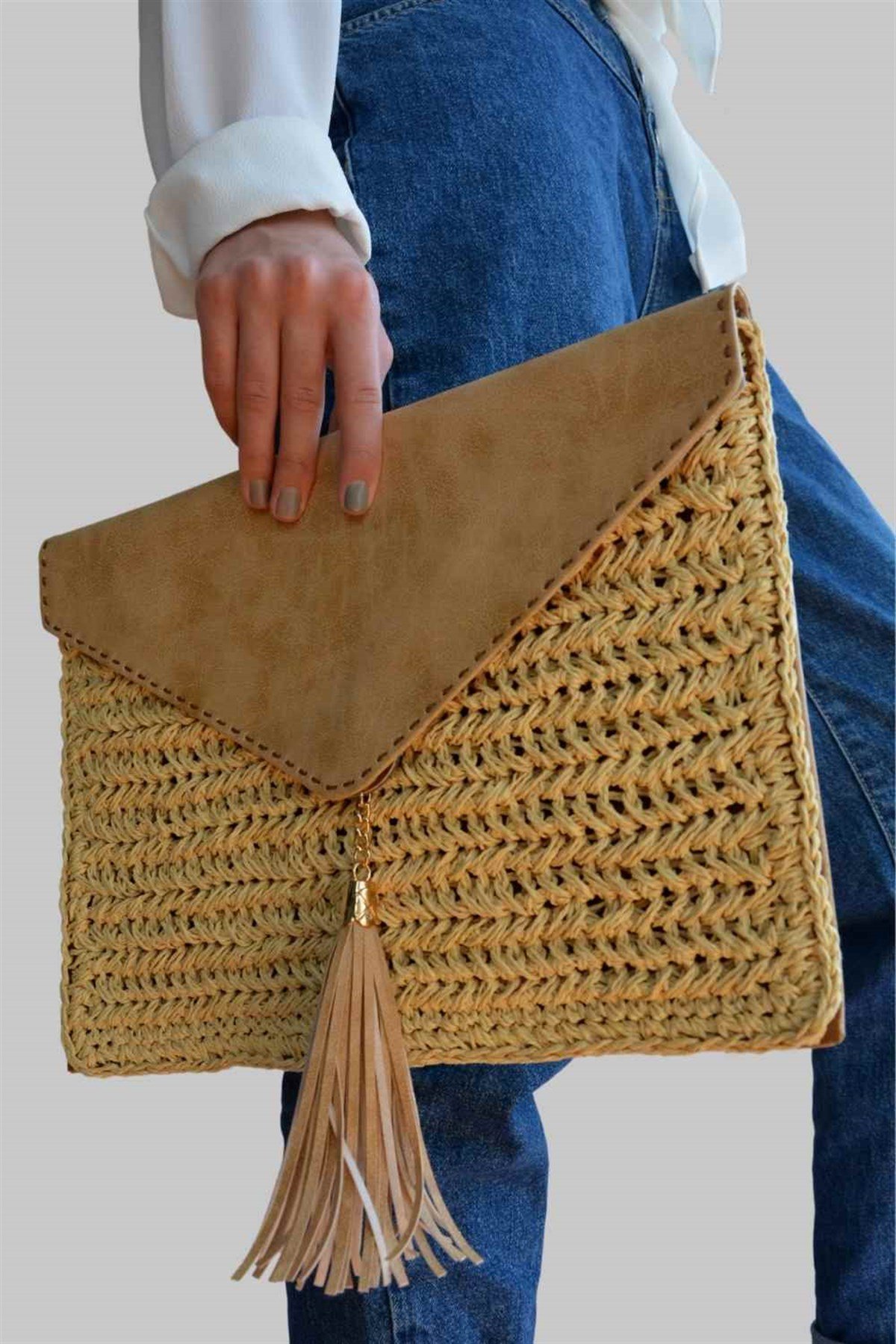 Örme Clutch Çanta Vanilya