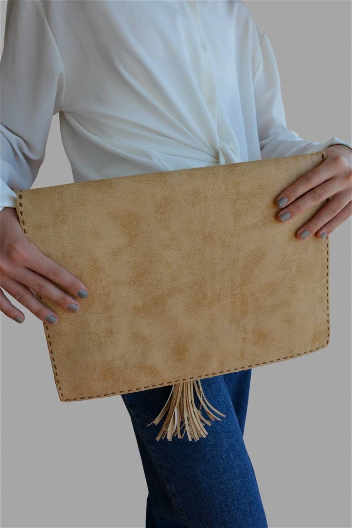 Örme Clutch Çanta Vanilya