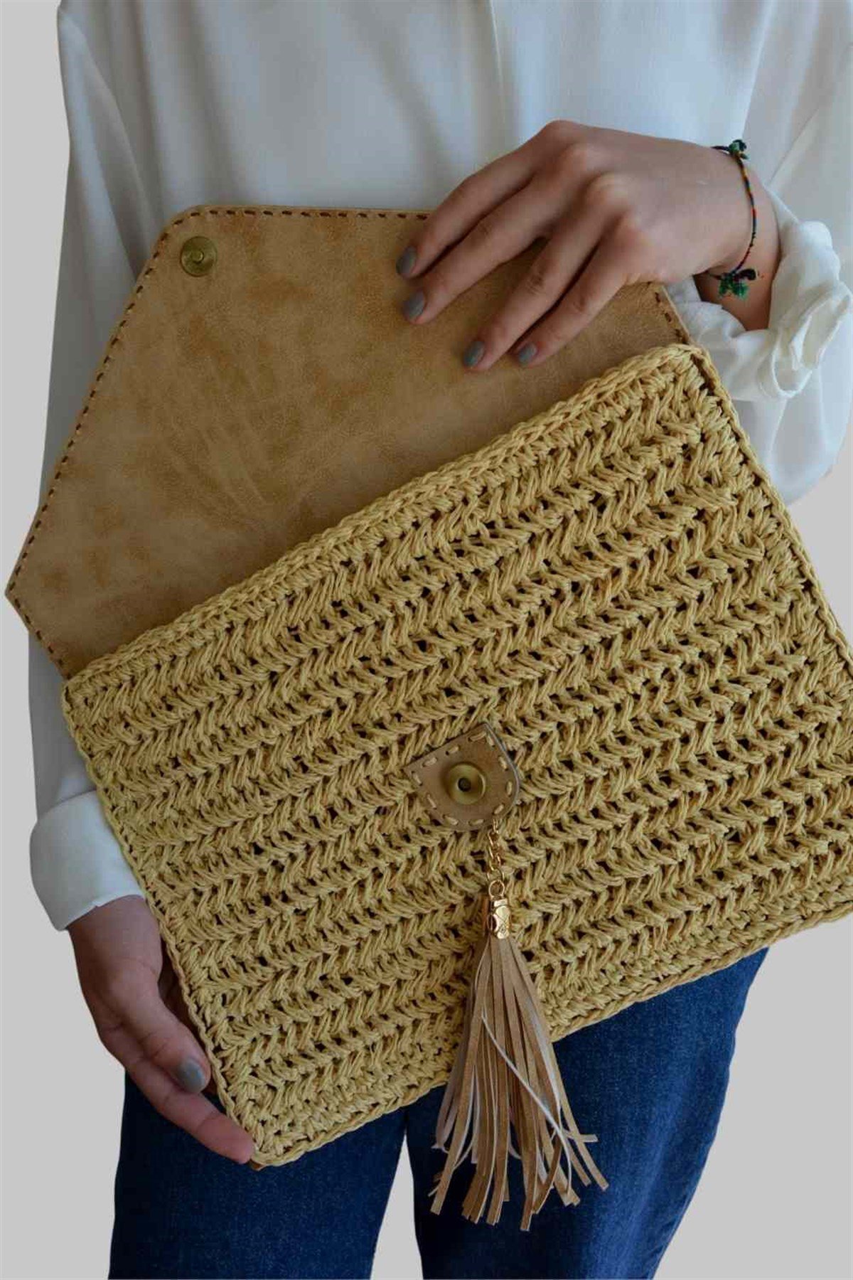 Örme Clutch Çanta Vanilya