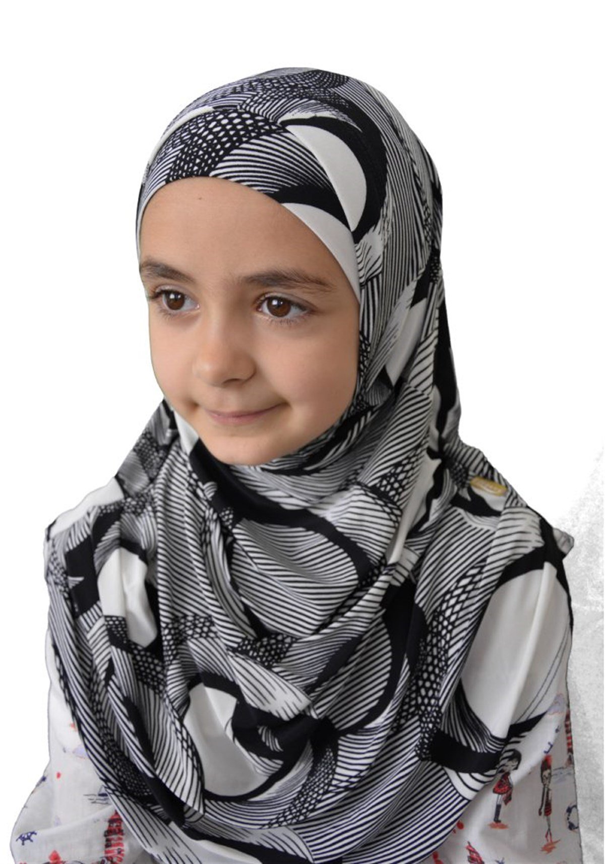 Siyah Desenli Çocuk Pratik Eşarp