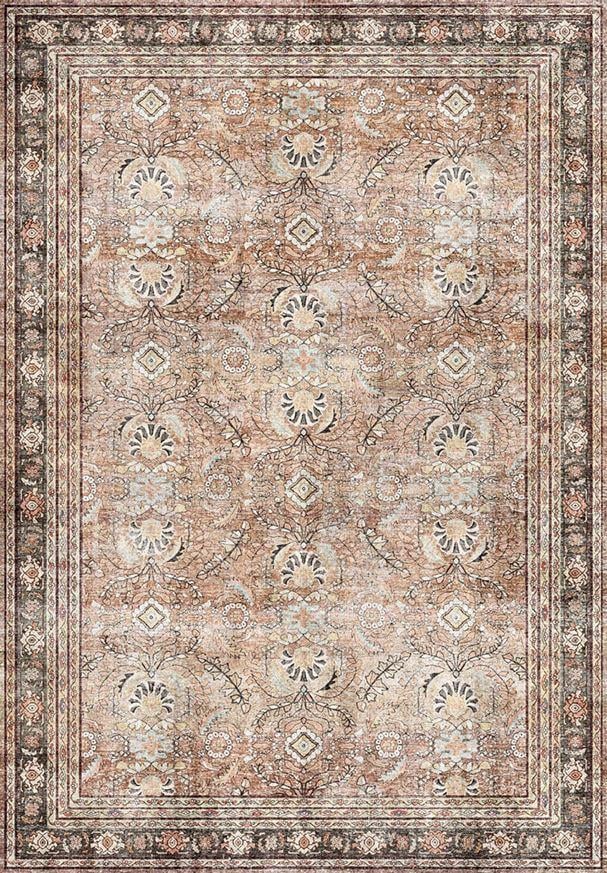Çam Halı Anatolia 32-057 Etnik Eskitme Desenli Dokuma Tabanlı Yıkanabilir Şönil Salon ve Oda Halısı