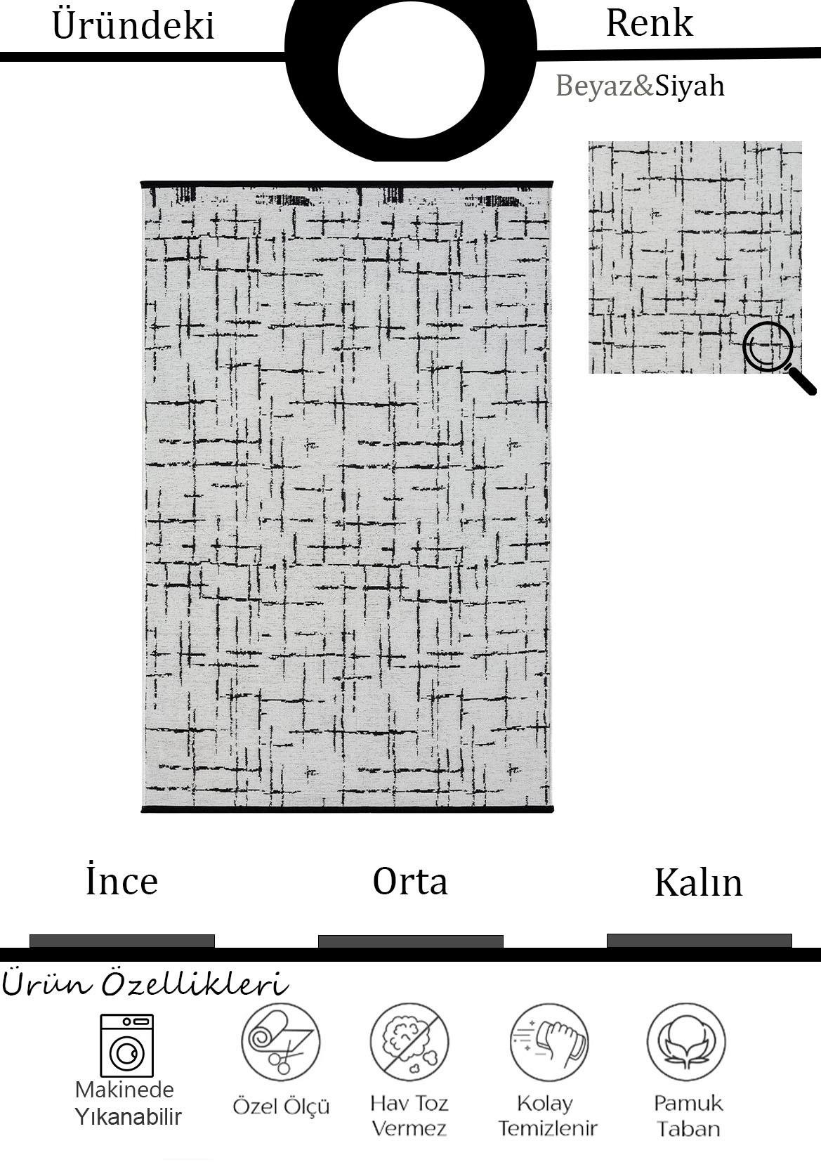 Çam Halı Bodrum BDR 121 Beyaz Özel Latex Kaymaz Tabanlı Kilim