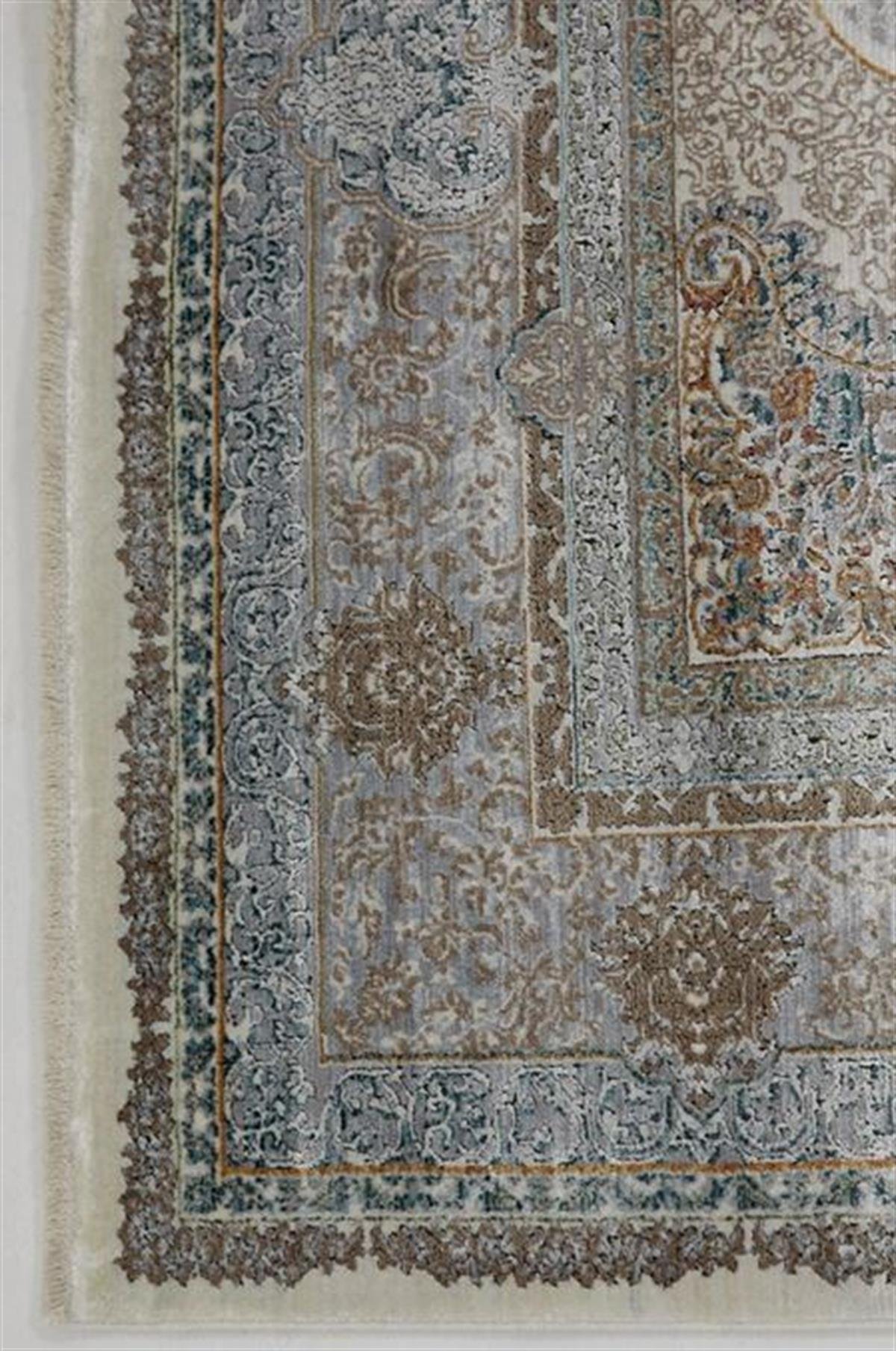 Çam Halı Buhara 3504 Gri Romans Halı Eskitme Desenli Makine Halısı