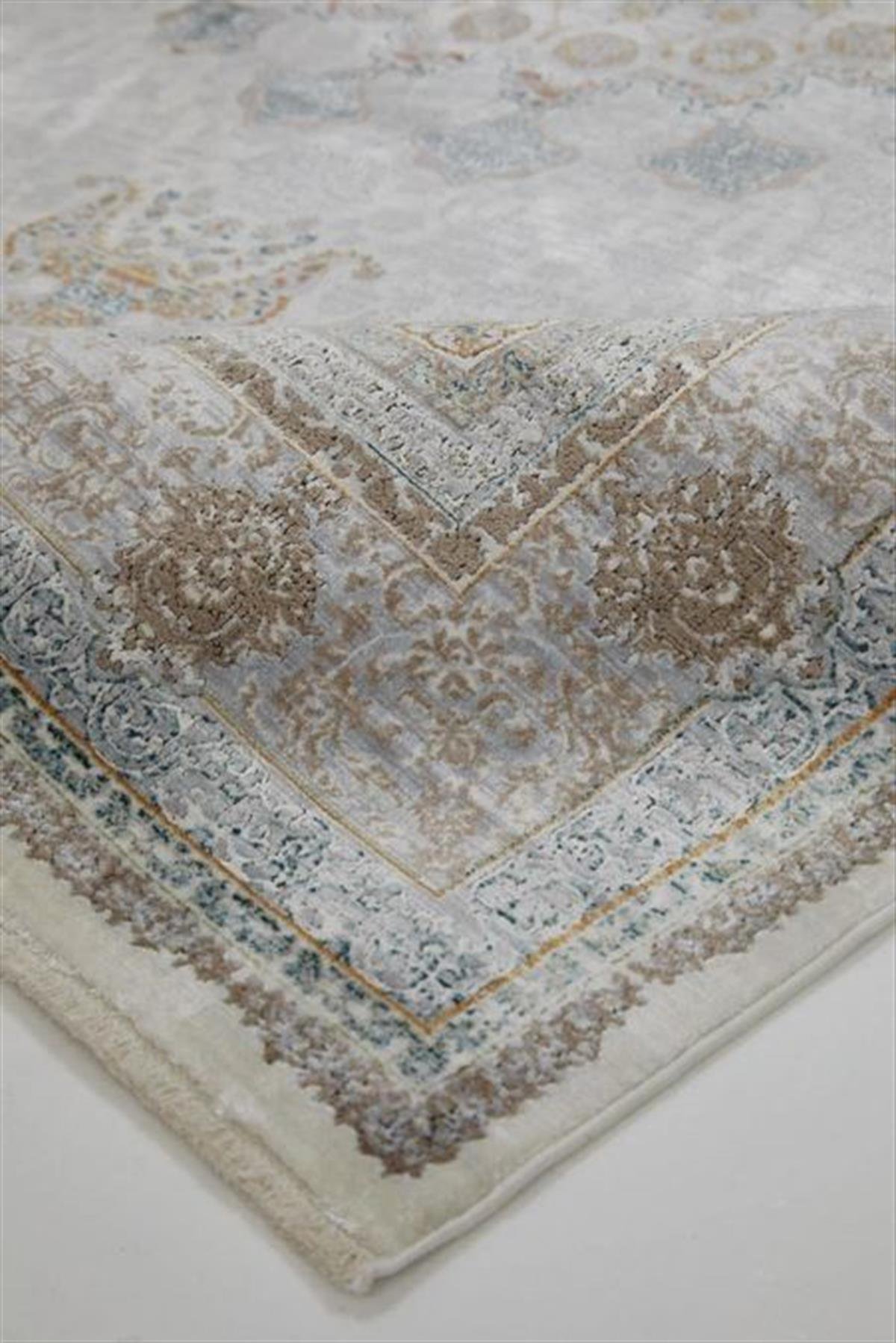 Çam Halı Buhara 3504 Gri Romans Halı Eskitme Desenli Makine Halısı