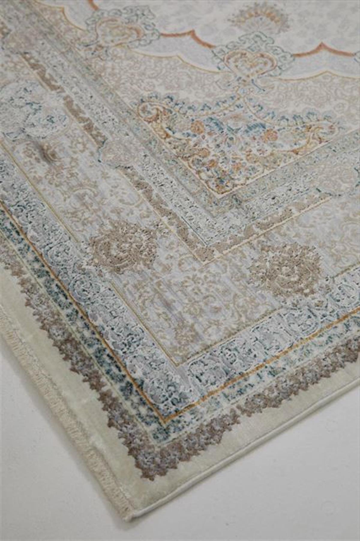 Çam Halı Buhara 3504 Gri Romans Halı Eskitme Desenli Makine Halısı