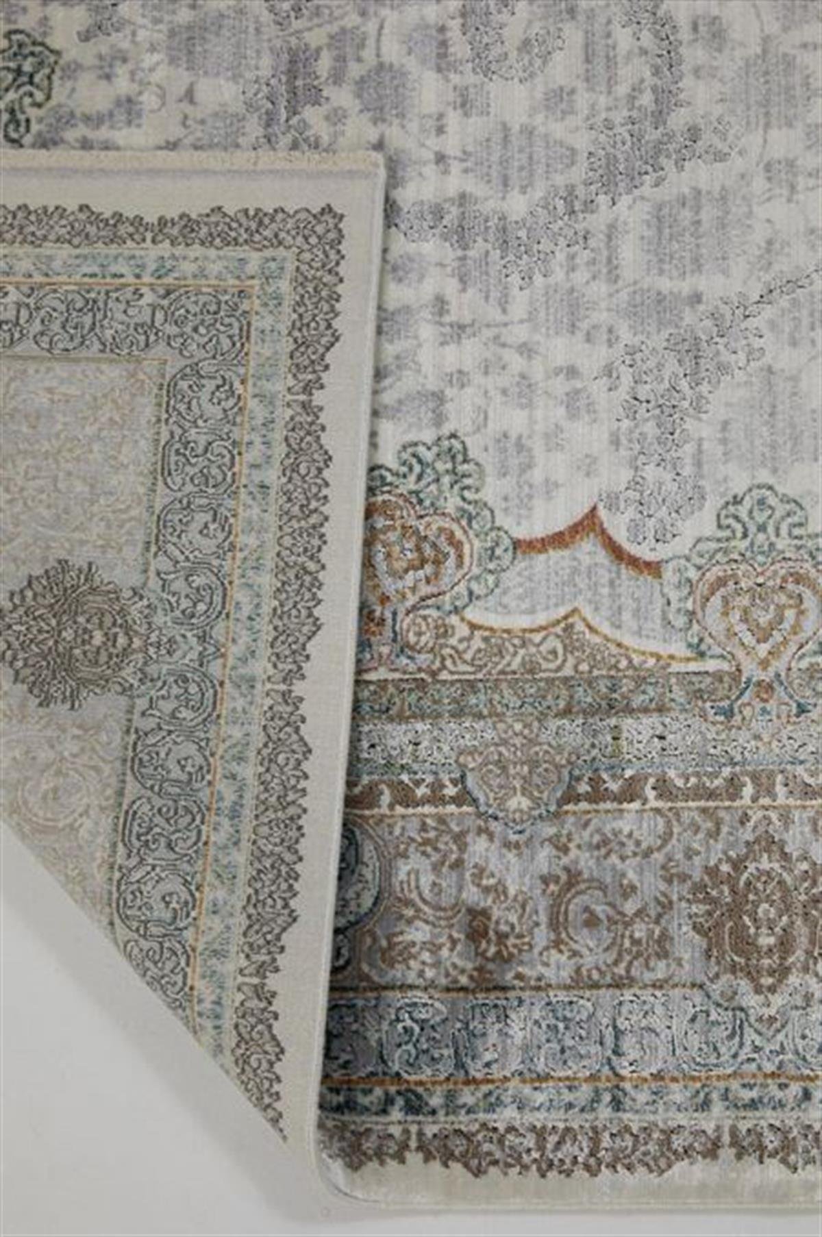 Çam Halı Buhara 3504 Gri Romans Halı Eskitme Desenli Makine Halısı