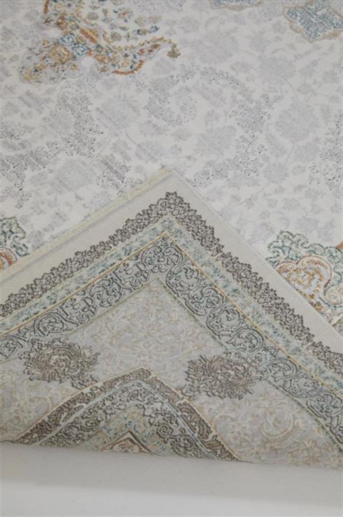Çam Halı Buhara 3504 Gri Romans Halı Eskitme Desenli Makine Halısı