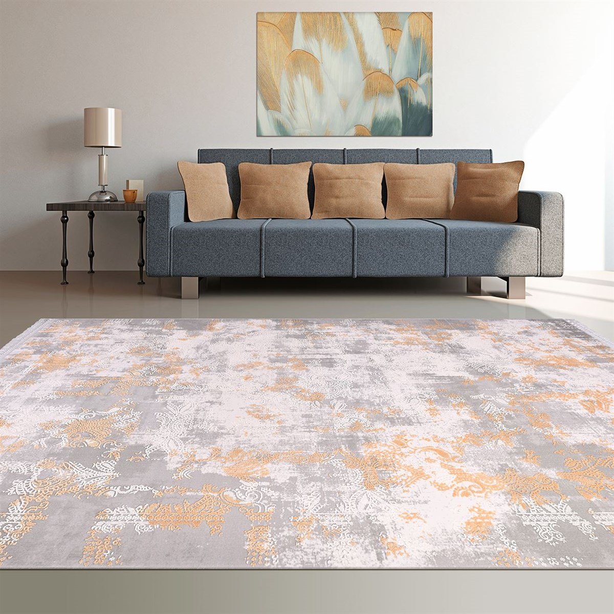 Çam Halı Crea Plus Galaxy Blossom 13408 Gri Taba Eskitme Desenli Makine Halısı