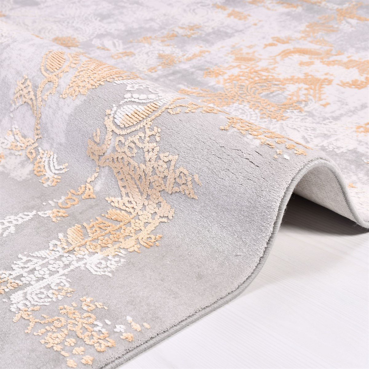 Çam Halı Crea Plus Galaxy Blossom 13408 Gri Taba Eskitme Desenli Makine Halısı