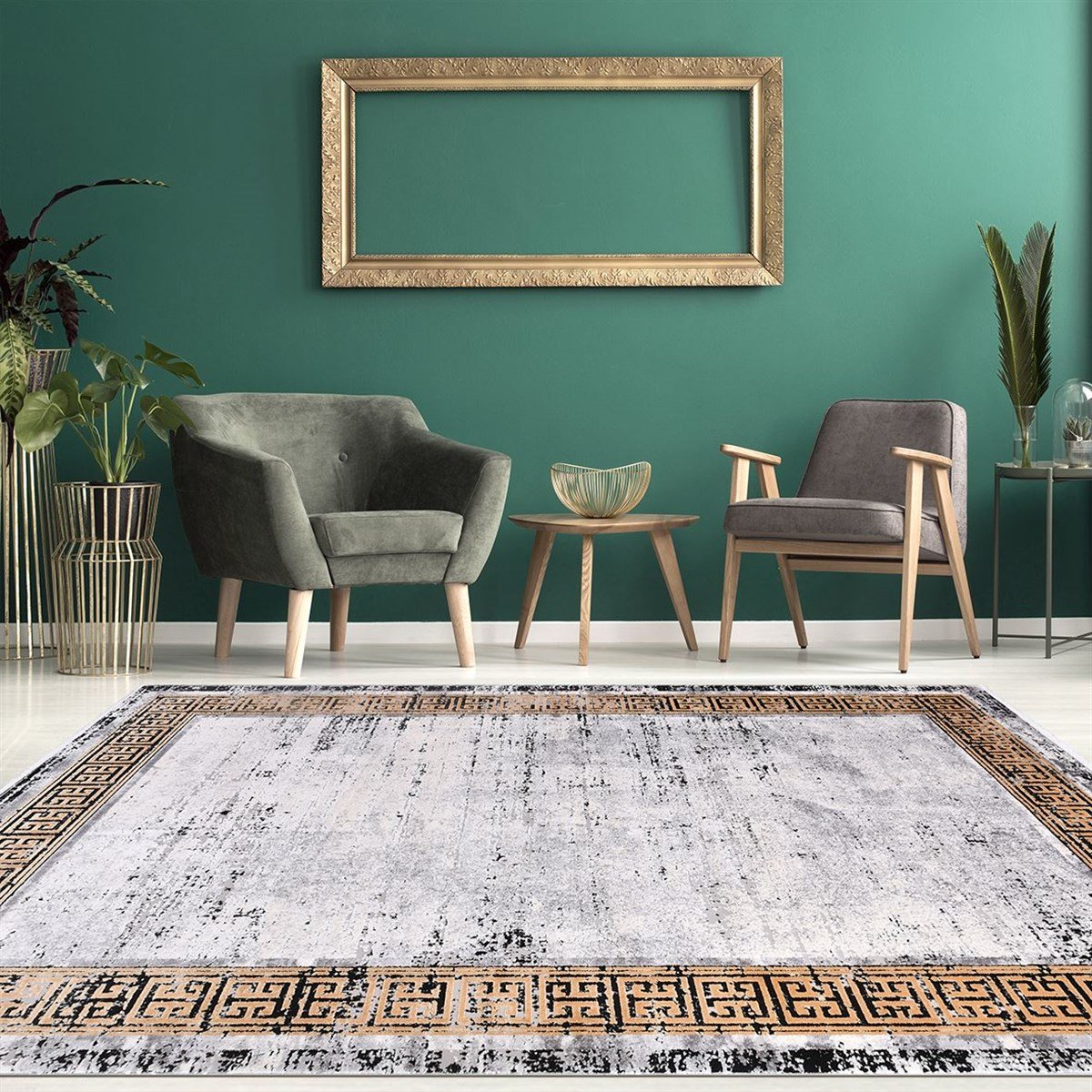 Çam Halı Crea Plus Kristal Erva 18114 Gri Gold Modern Desenli Makine Halısı