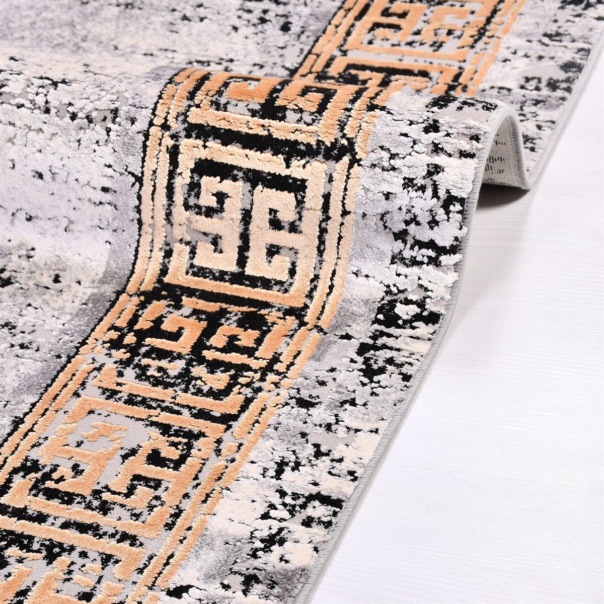 Çam Halı Crea Plus Kristal Erva 18114 Gri Gold Modern Desenli Makine Halısı