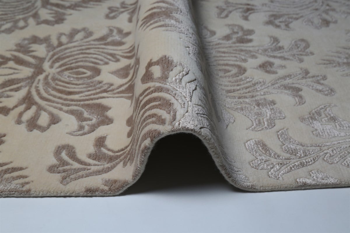 Çam Halı Diana Damask 07 Bej Yeni Zellanda Yünü ve Viskon El Dokuması Halı