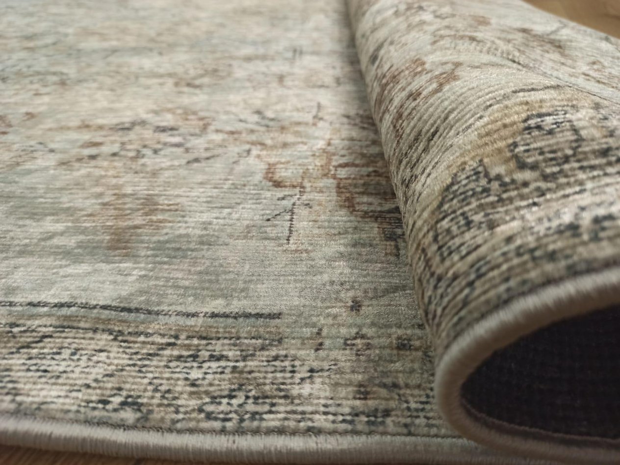 Çam Halı Gloria TD116 Bej Vintage Eskitme Desen Dokuma Saçaklı Kilim