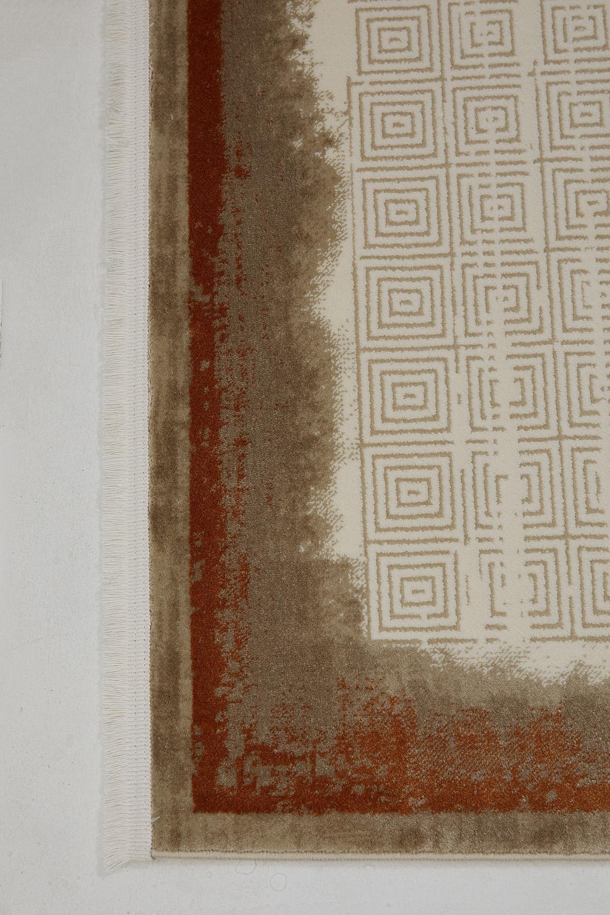 Çam Halı Lizbon 4513 Taba Enti Halı Modern Eskitme Desenli Makine Halısı