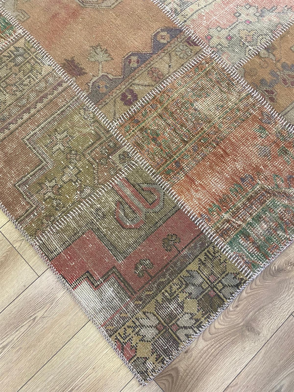 Çam Halı PW13296 Gül Kurusu El Dokuma Patchwork Yün Halı