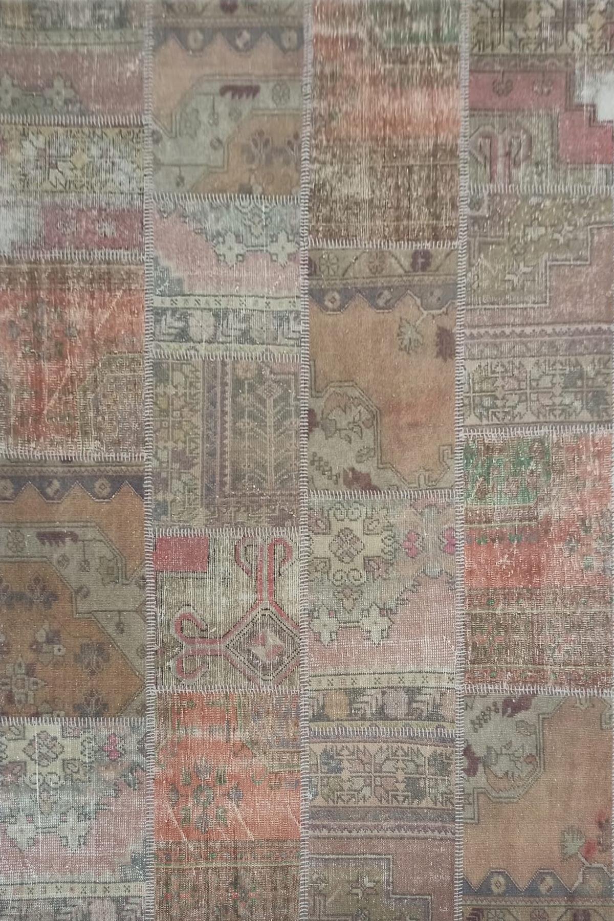 Çam Halı PW13296 Gül Kurusu El Dokuma Patchwork Yün Halı