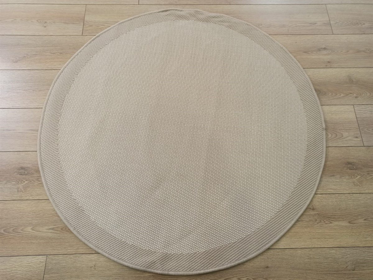Çam Halı Sisal 9327 Bej / Krem Bordürlü Daire Jüt Sisal Kilim