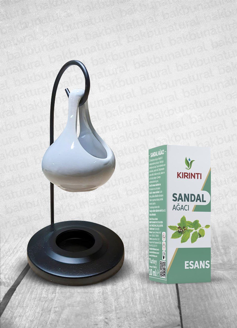 Standlı Seramik Buhurdanlık Ve Kırıntı Sandal Esans 10 Ml (Beyaz)