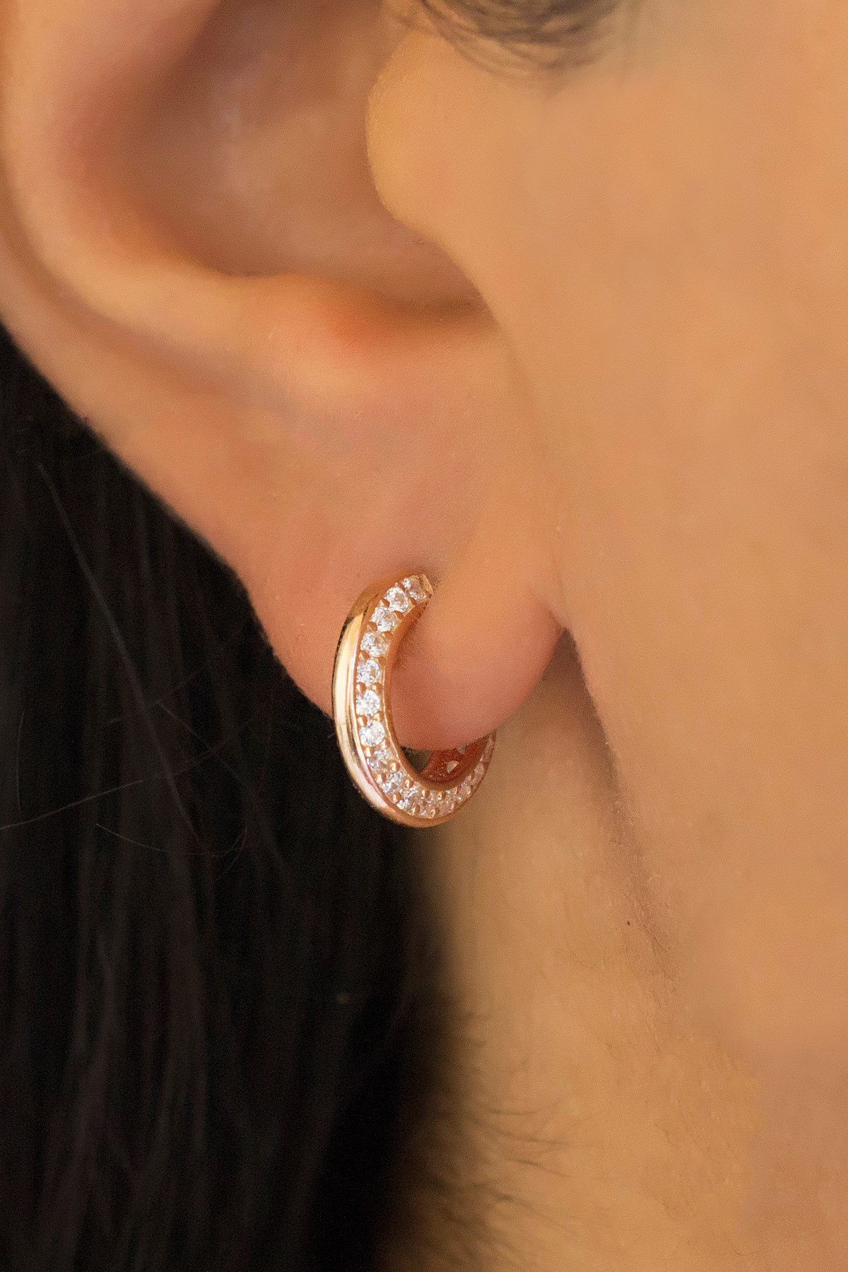 Gümüş Taşlı Küçük Boy Halka Küpe Lieza Jewelry  kpg210064