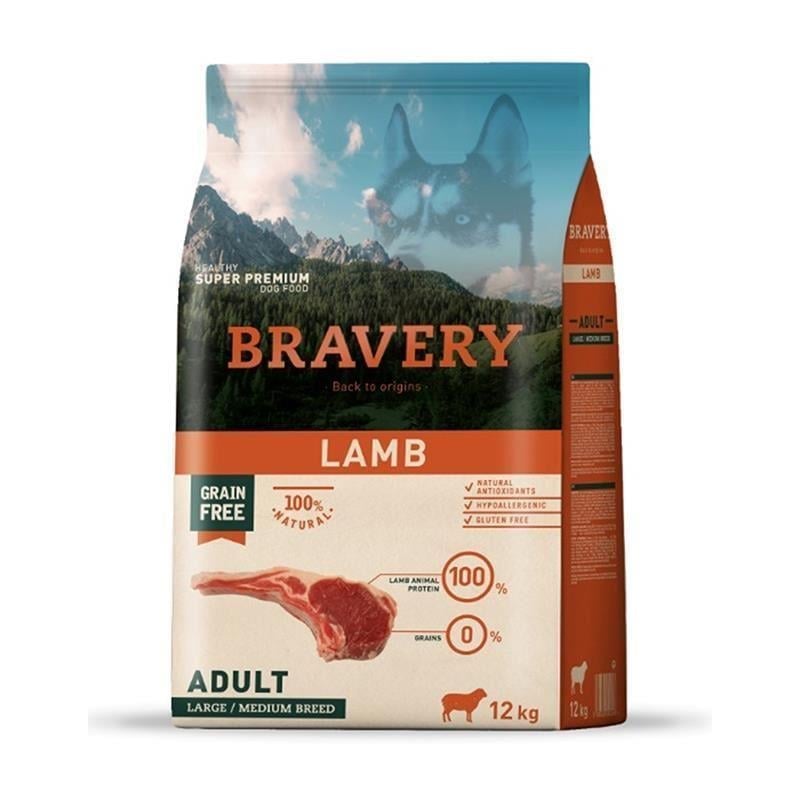 Bravery Tahılsız Kuzulu Yetişkin Büyük/Orta Irk Köpek Maması 12 Kg