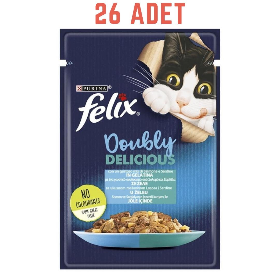 Felix Çifte Lezzet Somonlu ve Sardalyalı Yetişkin Kedi Konservesi 85 Gr (26 Adet)