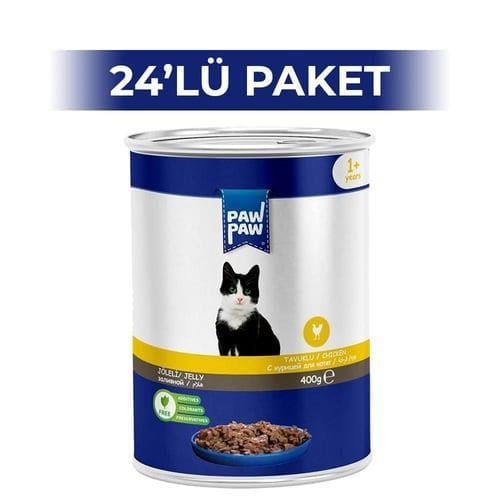 Paw Paw Jelly Tavuklu Yetişkin Kedi Konserve Maması 400 Gr 24 Adet