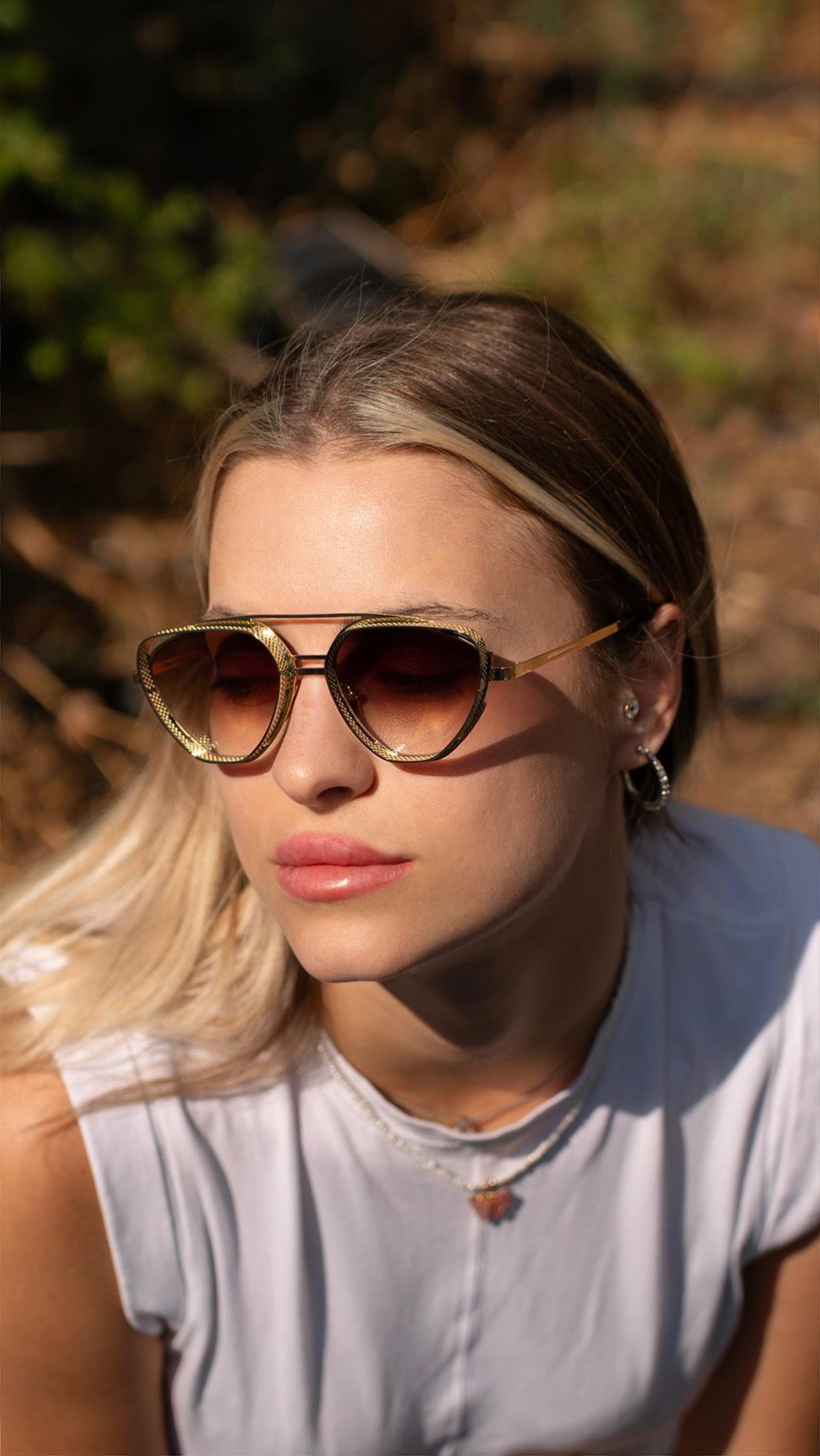 Angel Eyes Gold Geometrik Çerçeve Unisex Güneş Gözlüğü B4938