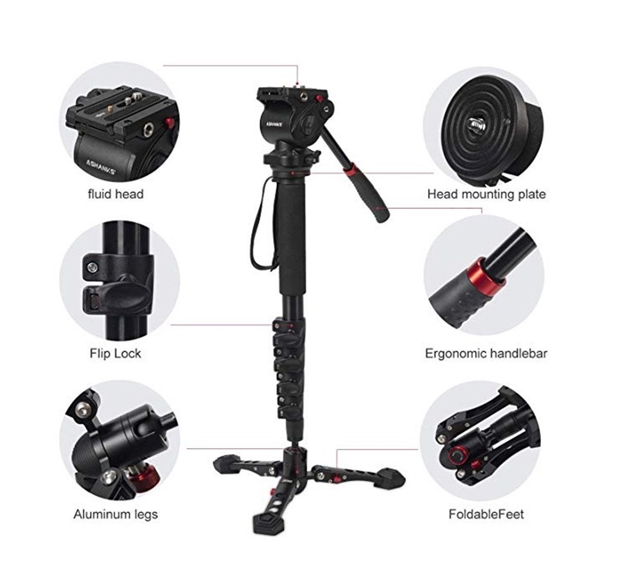 Jieyang Monopod JY0518B Mandallı Kilit sistemi Kırmızı