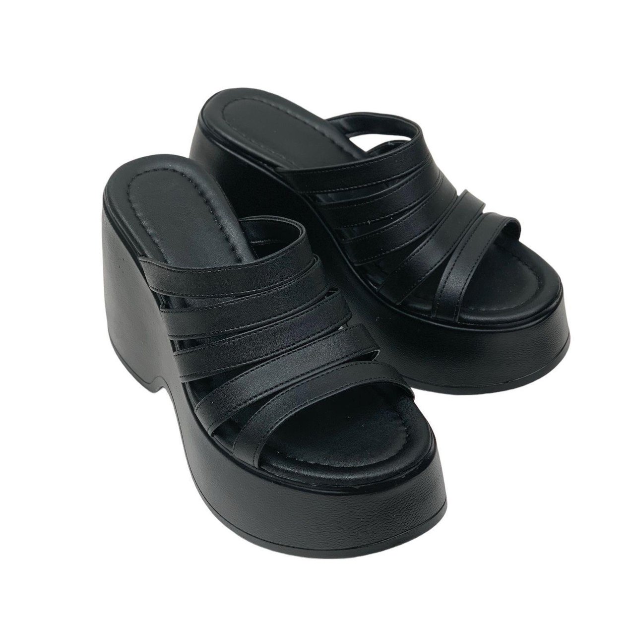 Kadın Gehma Siyah Bantlı Yüksek Topuk Platform Sandalet 10 Cm DLG11