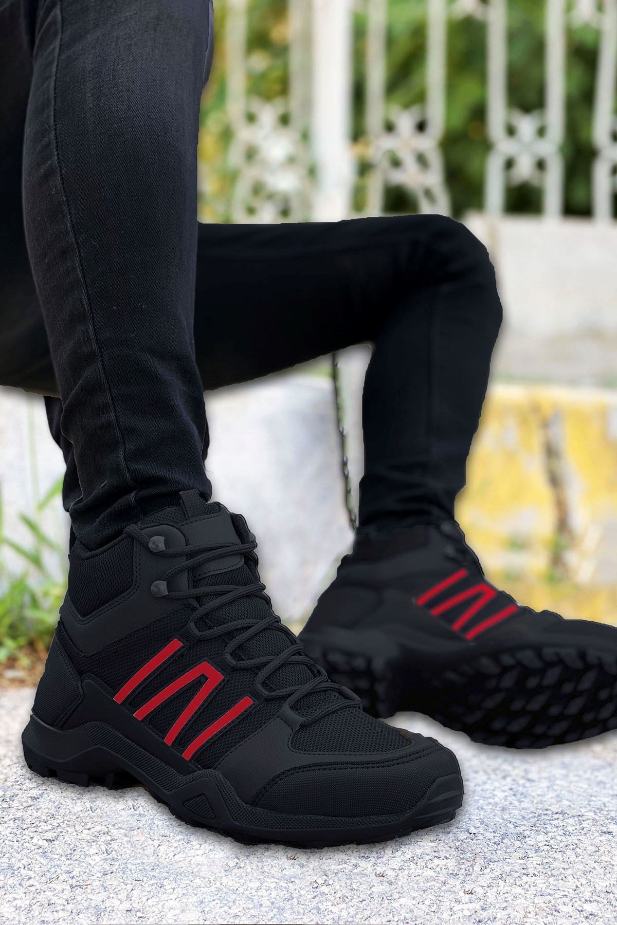 Siyah Kırmızı Outdoor Trekking Erkek Spor Bot
