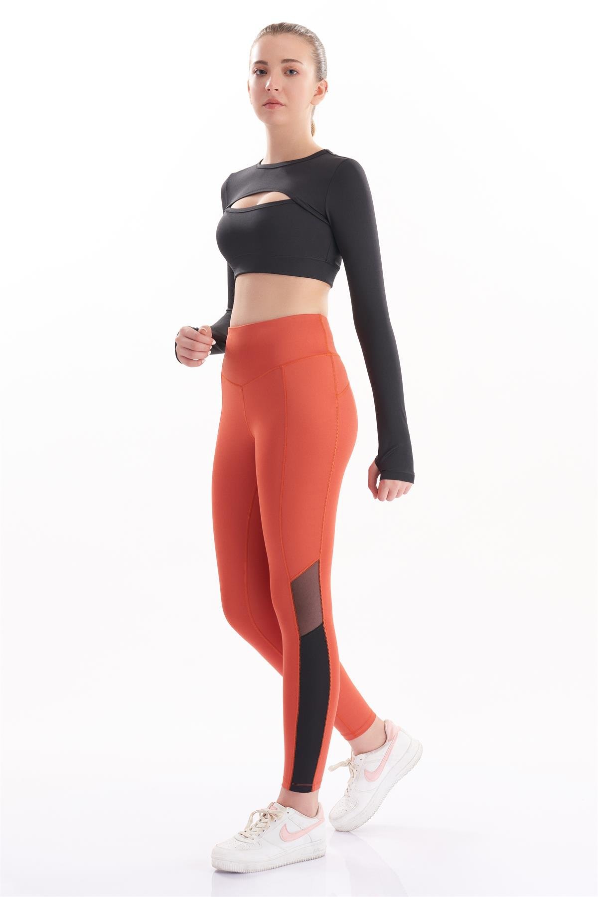 josejuan Kadın Pencere/Cut Out ve Baş Parmak Delik Detaylı Spor Crop 7163