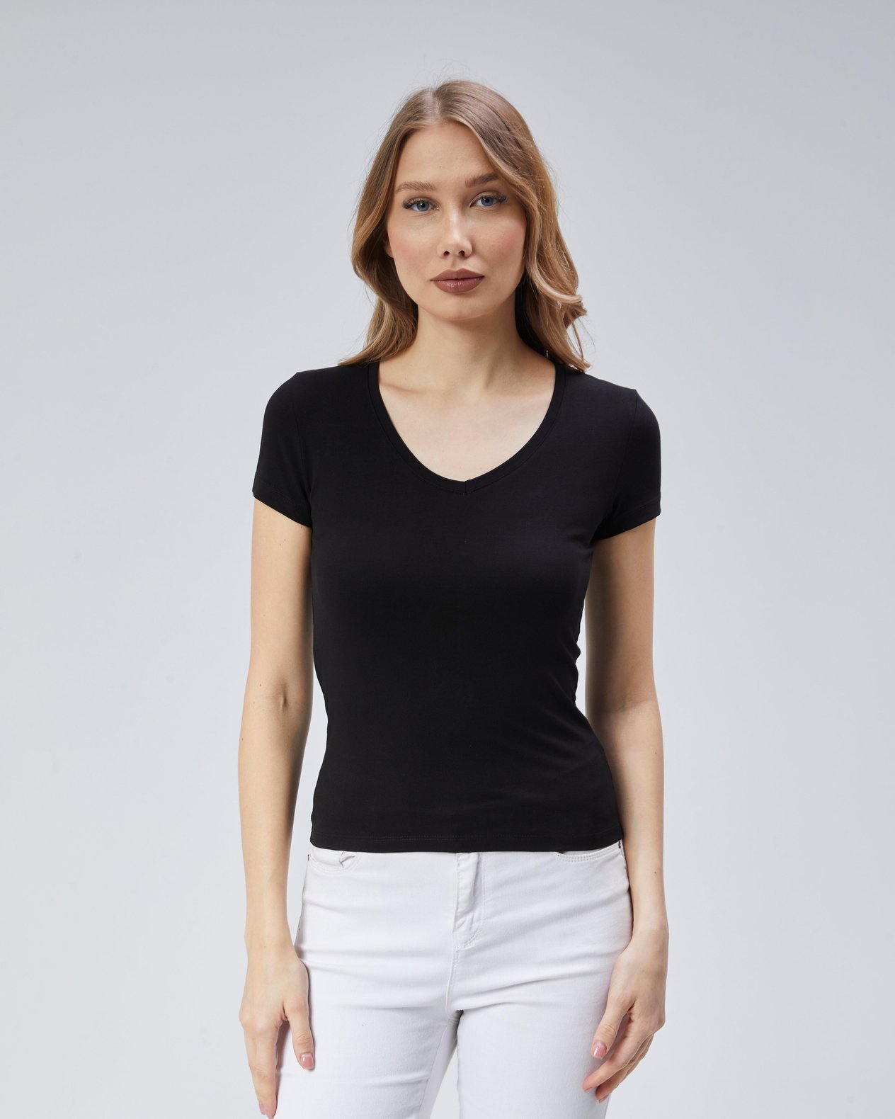 Virago 2'Lİ Soft Cotton V Yaka Kısa Kol Bluz/Body (1 Siyah+1 Beyaz)