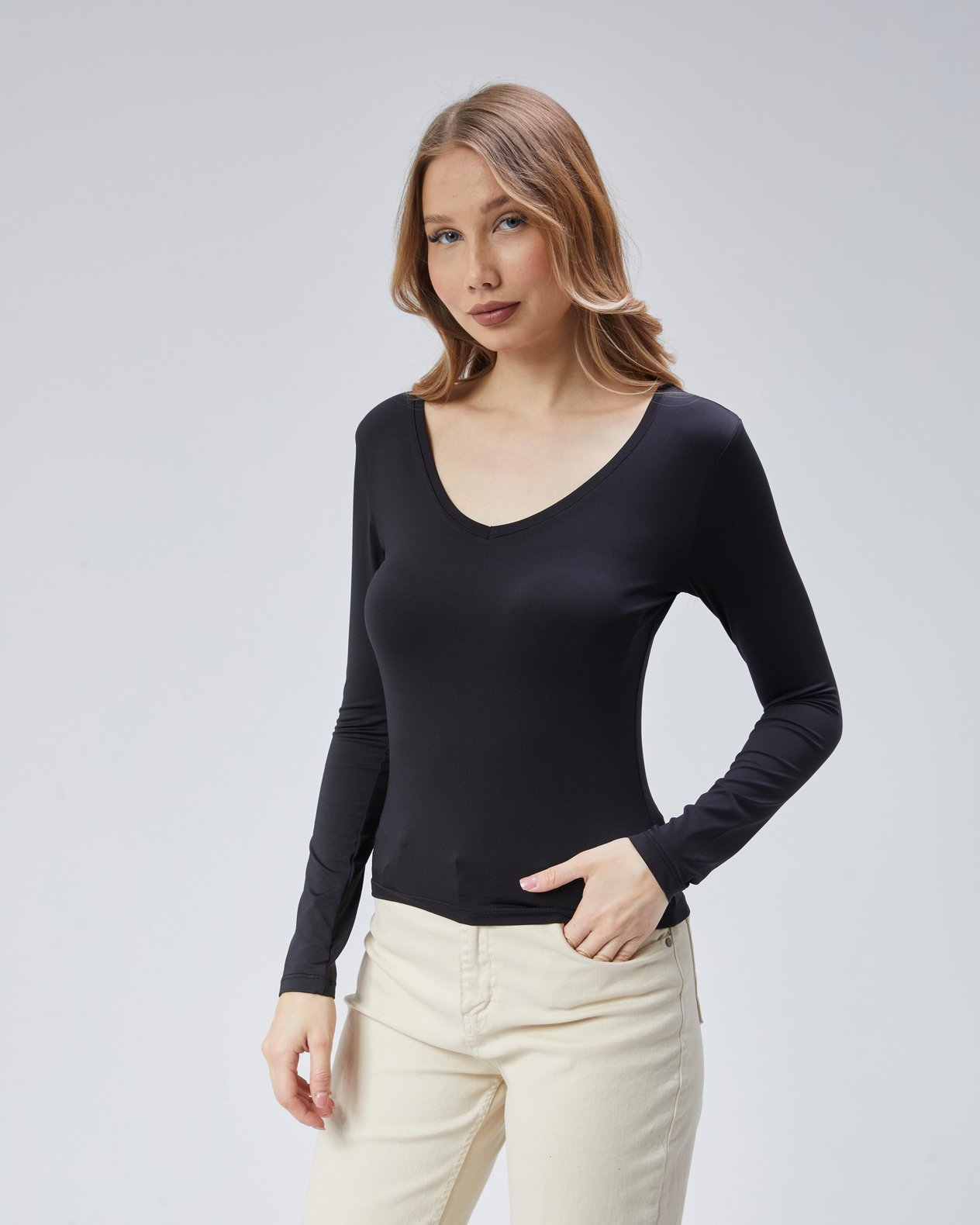 Virago 2'Lİ Soft Touch V Yaka Uzun Kol Bluz/Body (1 Siyah+1 Beyaz)