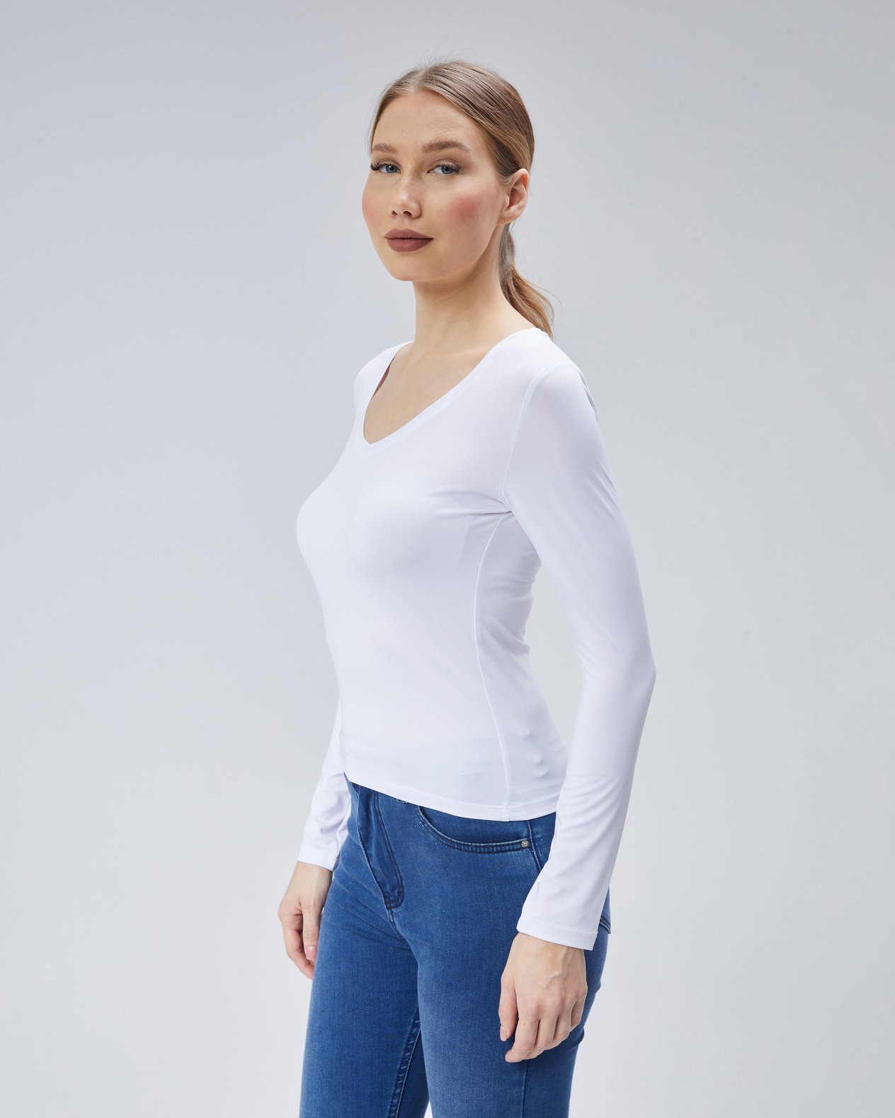 Virago 2'Lİ Soft Touch V Yaka Uzun Kol Bluz/Body (1 Siyah+1 Beyaz)