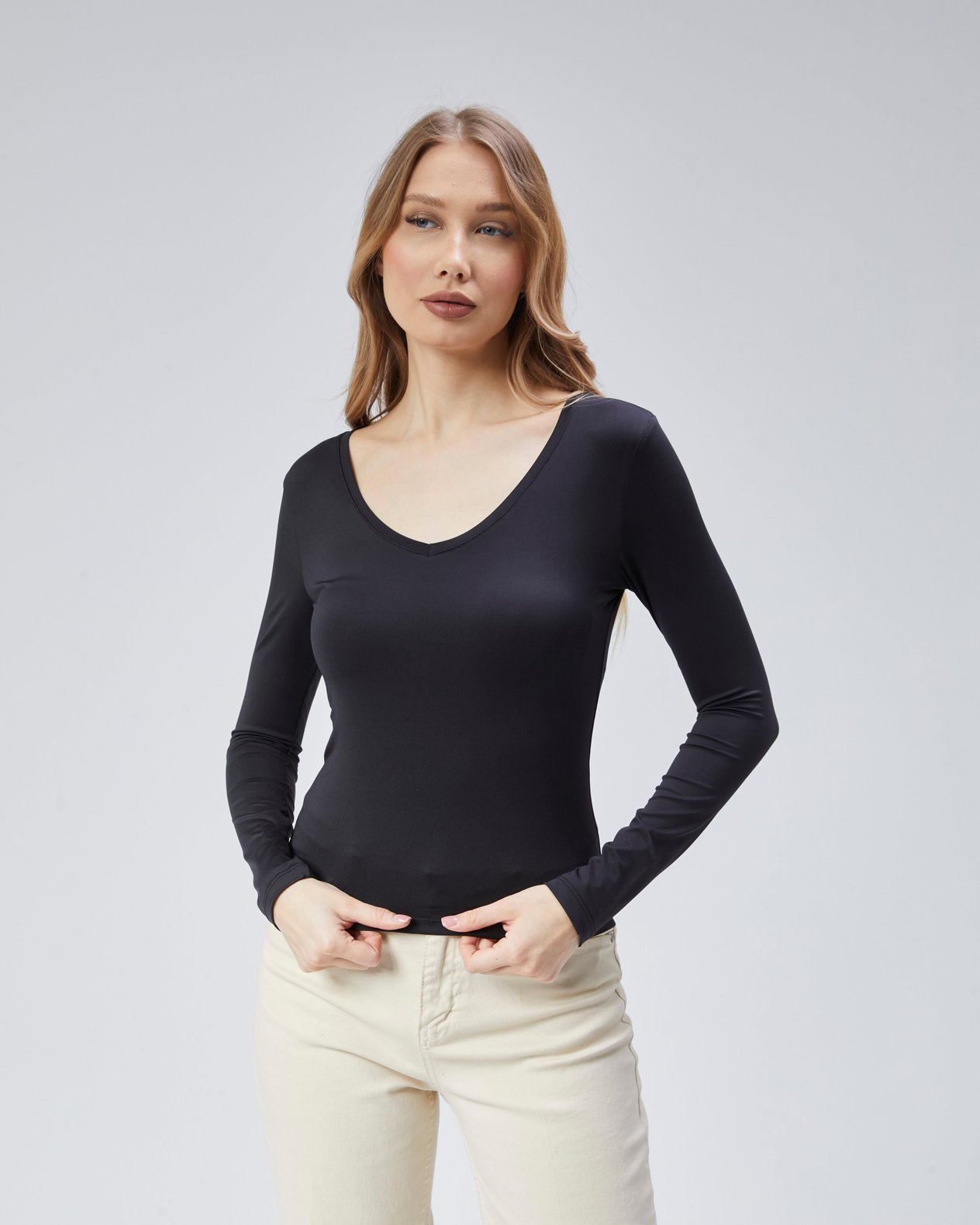 Virago 2'Lİ Soft Touch V Yaka Uzun Kol Bluz/Body (1 Siyah+1 Beyaz)