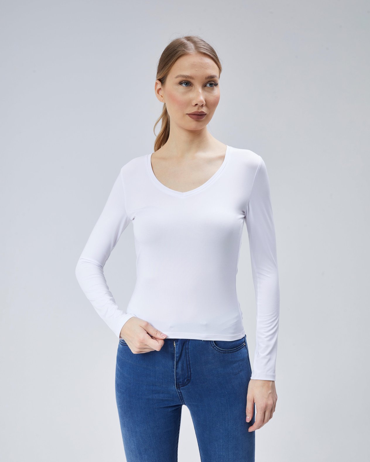 Virago 2'Lİ Soft Touch V Yaka Uzun Kol Bluz/Body (1 Siyah+1 Beyaz)