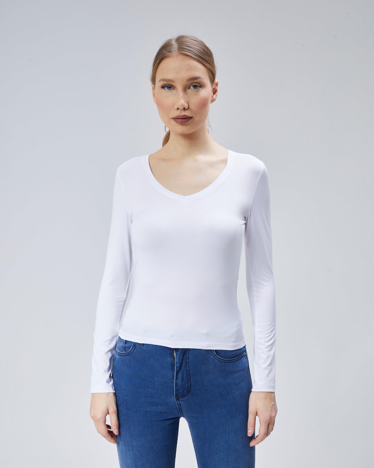 Virago 2'Lİ Soft Touch V Yaka Uzun Kol Bluz/Body (1 Siyah+1 Beyaz)