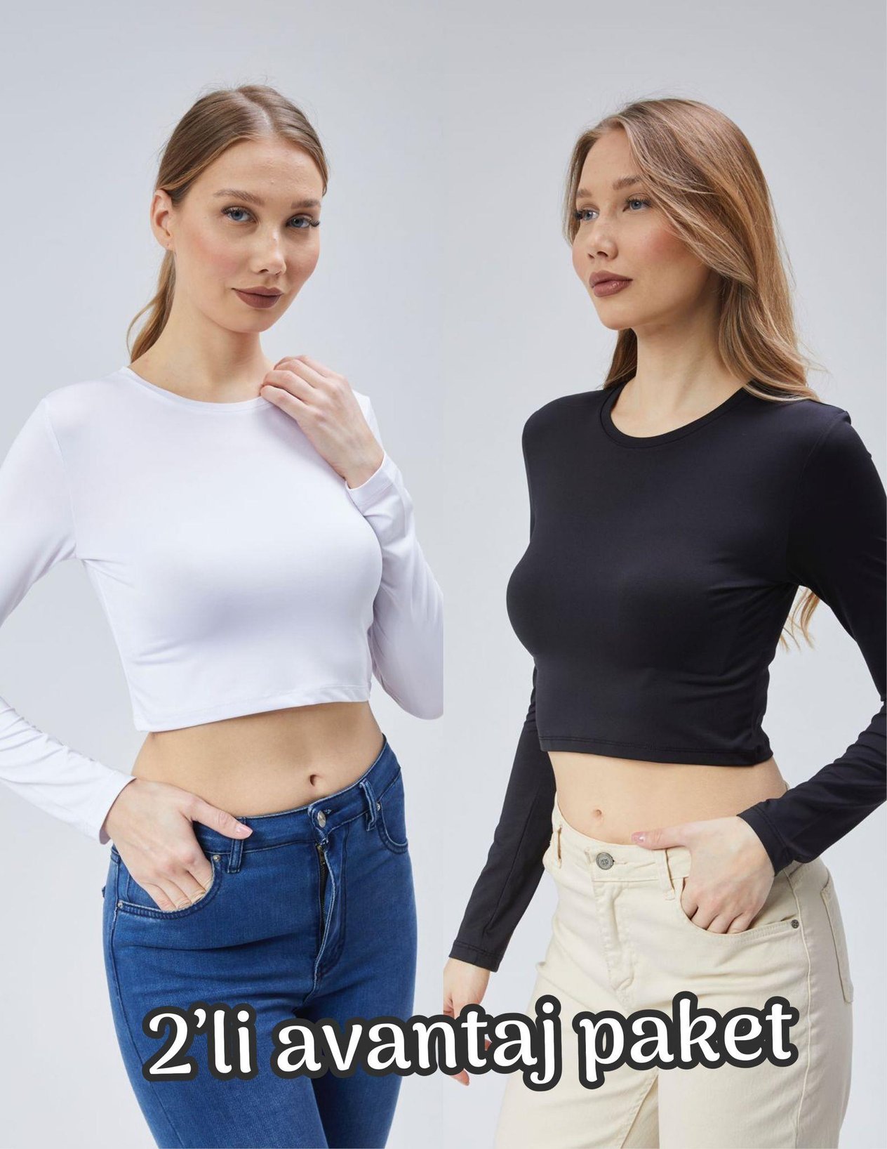 Virago 2'Lİ Soft Touch Yuvarlak Yaka Uzun Kol Bluz/Body (1 Siyah+1 Beyaz)